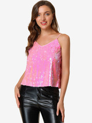 Sequined Camisole Club Party Glitter Disco Sparkle Cami Top