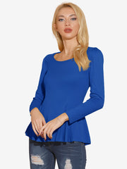 Long Sleeve Scoop Neck Casual Peplum Blouse