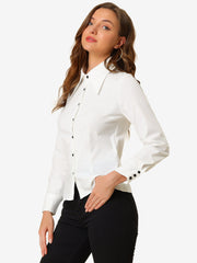 Work Office Button Down Shirt Point Collar Long Sleeve Top
