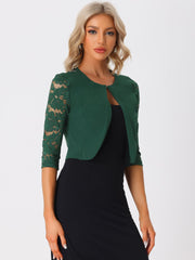 3/4 Sleeve Floral Lace Open Front Office Bolero Shrug