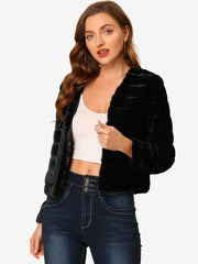 Winter Warm Cropped Collarless Faux Fur Fluffy Jacket