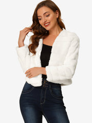 Winter Warm Cropped Collarless Faux Fur Fluffy Jacket