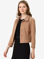 Pointed Collar Single Breasted Slant Pocket Cropped Pea Coat