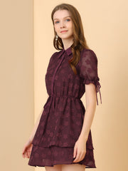Peter Pan Collar Floral Drawstring Chiffon Layered Dress