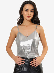 Metallic Shiny Party Tank Top Deep V Camisole Tops