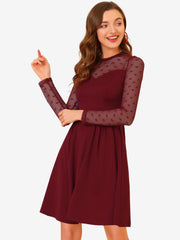 Heart Mesh Sheer Long Sleeve Gothic Cocktail Skater Mini Dress