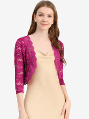 Lace 3/4 Sleeves Sheer Floral Cropped Bolero Shrug