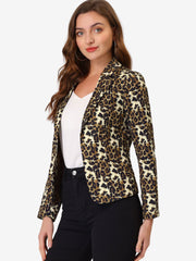 Business Casual Open Front Notch Lapel Plaid Suit Blazer