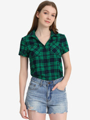 Cotton Classic Button Down Plaid Short Sleeve Shirt