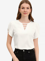 Cutout Round Neck Cap Sleeve Casual Top