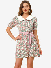 Peter Pan Collar Flowy Short Sleeve Ruffle Summer Floral Shirt Dress