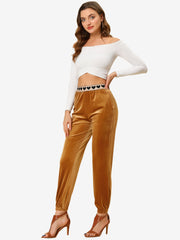 Casual Elastic Waist Athleisure Ankle Length Velvet Joggers Pants