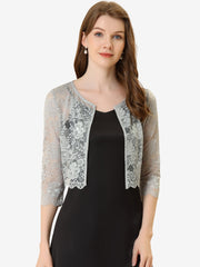 Elegant Sheer Floral Lace Cropped Bolero Shrug