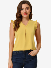Ruffled Sleeveless Blouse 1950s Vintage Work Business Tops