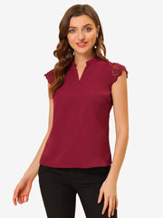 Work Top Office Lace Cap Sleeve Basic Shirt Blouse