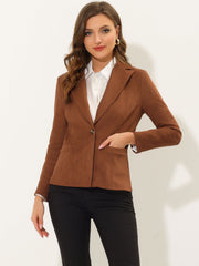 Faux Suede Lapel Collar Long Sleeve Casual Work Office Jacket