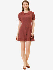 Plaid Gingham Ruffled Retro Peter Pan Collar Dress