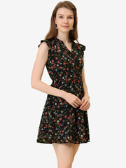 Flutter Sleeve Ruffle A-Line Flowy Chiffon Dress
