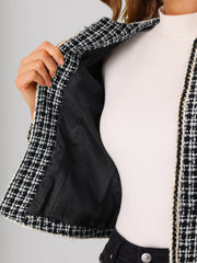 Plaid Tweed Long Sleeve Open Front Work Office Cropped Jacket Blazer