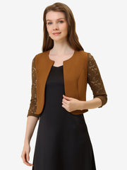 3/4 Sleeve Floral Lace Open Front Office Bolero Shrug