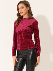 Casual Velvet Top Soft Vintage Crew Neck Long Sleeve T-Shirt