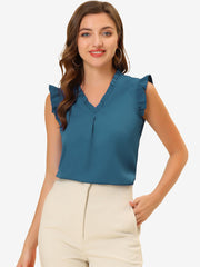 Ruffled Sleeveless Blouse 1950s Vintage Work Business Tops