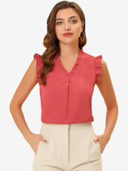Ruffled Sleeveless Blouse 1950s Vintage Work Business Tops