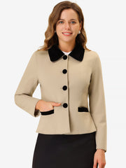 Collar Single Breasted Button Down Cropped Pea Coat