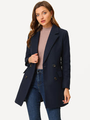 Notch Lapel Double Breasted Belted Mid Long Outwear Winter Coat