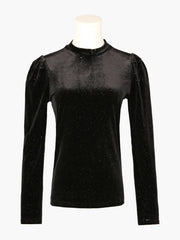 Metallic Velvet Puff Long Sleeve Mock Neck Glitter T-shirt