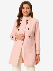 Stand Collar Double Breasted Slant Pockets Trendy Outwear Winter Coat
