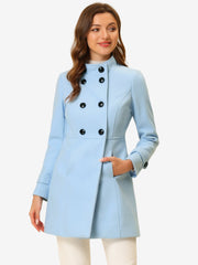 Stand Collar Double Breasted Slant Pockets Trendy Outwear Winter Coat