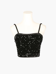 Sequined Velvet Spaghetti Strap Club Party Cropped Cami Top