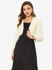 Faux Fur Evening Open Front Bolero Cropped Jacket Shrug