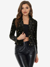 Metallic Star Single Button Velvet Lapel Crop Blazer