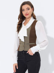 Vintage Waistcoat Vest Plaid Button Down Work Dressy Vests
