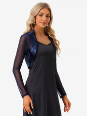 Satin Mesh Sheer Open Front Elegant Cropped Bolero Shrugs