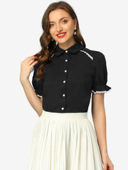 Vintage Peter Pan Collar Blouse Short Sleeve Button Down Shirt