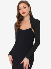 Elegant Long Sleeve Knit Open Front Cropped Bolero Shrug