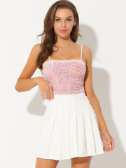 Sequined Velvet Spaghetti Strap Club Party Cropped Cami Top