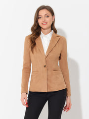 Faux Suede Lapel Collar Long Sleeve Casual Work Office Jacket