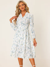 Floral Print Long Sleeve Spring Flowy Midi Boho Dress