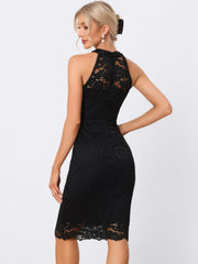 Lace Halter Elegant Sleeveless Bodycon Wedding Cocktail Sheath Dress