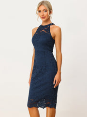 Lace Halter Elegant Sleeveless Bodycon Wedding Cocktail Sheath Dress