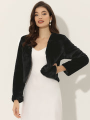 Faux Fur Long Sleeve Open Front Bolero Winter Coat Cropped Jacket