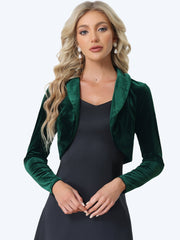 Long Sleeve Lapel Collar Velvet Open Front Cropped Bolero Shrugs