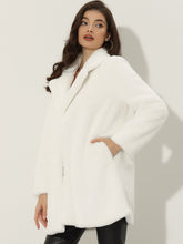 Lapel Collar Faux Fur Fuzzy Winter Warm Pockets Coat