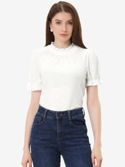 Ruffle Collar Short Cuff Sleeve Velvet Tops Blouse