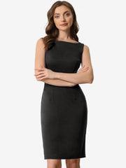 Sleeveless Sheath Boat Neck Casual Office Solid Midi Dress