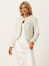 Winter Open Front Long Sleeve Faux Fur Bolero Shrugs Jacket